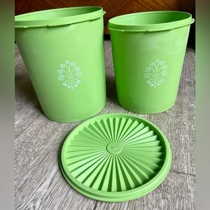 Vintage Tupperware 2 Apple Green Nesting Canisters With Servalier Lid 805, 807
